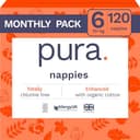 Pura Eco Baby Nappies - Größe 6 (13 kg + / 29 Pfund), 6 x 20 Nappies (insgesamt 120 cm), Monthly Pack, ultraweiche Nappies für empfindliche Haut, Bio-Baumwolle, bis zu 12 Stunden Lakschutz, neuer