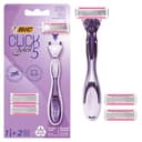 Bic Click 5 Soleil navulbaar damesscheermes, 40% gerecycled plastic handvat met rubberen grip, 2 x 3-mesvullingen - doos van 1+2, paars