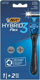 BIC Deutschland Hybrid 3 Flex scheerapparaat voor heren, nat scheerapparaat met 2 verwisselbare messen met elk 3 messen, met aloë vera en vitamine E, van gerecycled materiaal